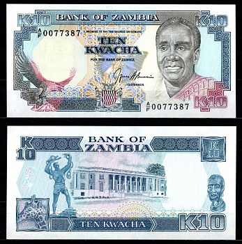 Замбия 10 квача ND (1989-1991) Pick 31 b бумага UNC (пресс) 7214-27-3-2