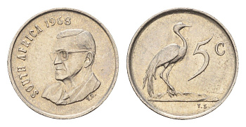 ЮАР 5 центов 1968 Окончание президентства Чарльза Сварта, South Africa, легенда на английском KM 76.1 никель 4669-1228