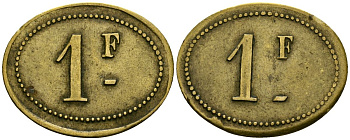 Франция 1 франк XIX-XX век ресторанный жетон латунь 4166-657