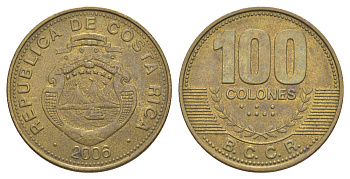 Коста-Рика 100 колонов 2006 KM 240a сталь плакированная латунью 4631-847
