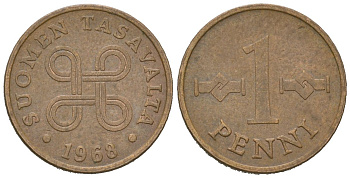 Финляндия 1 пенни 1968 KM 44 медь 99-949