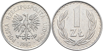 Польша 1 злотый 1987 MW KM 49.2 алюминий 3856-1152