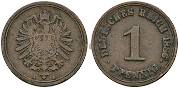 Германия 1 пфенниг 1886 A, Вильгельм I (1871-1888) KM 1, J. 1 медь 4602-847