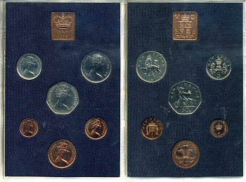 Великобритания официальный набор из 6 монет (1/2, 1, 2, 5, 10 и 50 пенсов) + жетон монетного двора 1976 в оригинальной пластиковой упаковке KM PS32 (911, 912, 913, 914, 915 и 916) PROOF 2-5-2-27