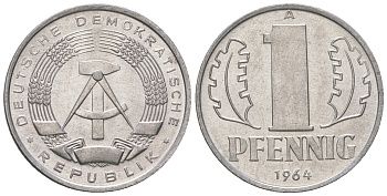 ГДР 1 пфенниг 1964 А KM 8.1 алюминий UNC 3458-269