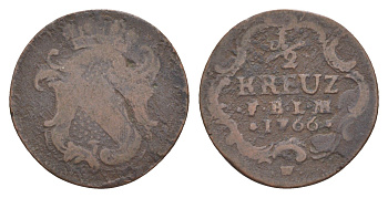 Баден 1/2 крейцера 1766 W, Карл Фридрих KM 113 медь 4639-365