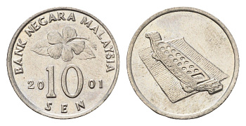 Малайзия 10 сенов 2001 цветок KM 51 медно-никель 4576-165