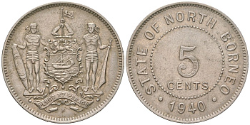 Северное Борнео 5 центов 1940 KM 5 медно-никель 34-612