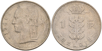 БЕЛЬГИЯ 1 ФРАНК 1961 BELGIE KM 143.1 медно-никель 4563-1244