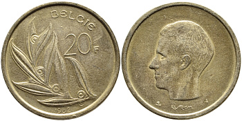 БЕЛЬГИЯ 20 ФРАНКОВ 1982 BELGIE KM 160 никель бронза 4364-4231