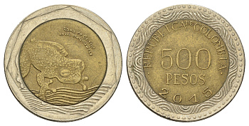 Колумбия 500 песо 2015 KM 298 биметалл 4159-226