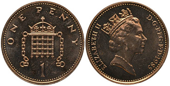 Великобритания 1 пенни 1985 Елизавета II (1952-2022) KM 935, Spink 4381 (B3) бронза UNC 181-613