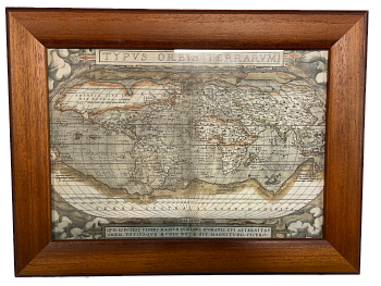 Карта мира Theatrum Orbis Terrarum первый географический атлас современного типа, в раме со стеклом, 27x20 см CRT