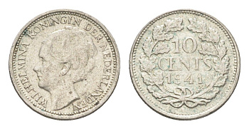 Нидерланды 10 центов 1941 Вильгельмина I (1890-1948) KM 163 серебро 4659-1169