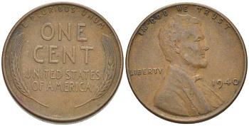 США 1 ЦЕНТ 1940 ЛИНКОЛЬН KM 132 бронза 218-365