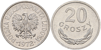 Польша 20 грошей 1972 MW KM А47 алюминий  UNC  4598-221