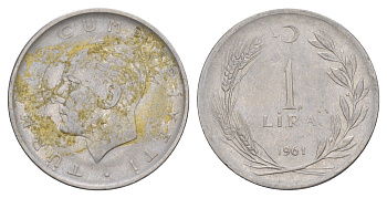 Турция 1 лира 1961 Кемаль Ататюрк KM 889a.1 нержавеющая сталь 4648-741