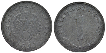 Германия 1 рейхспфенниг 1941 D KM 97, J. 369 цинк 4124-215