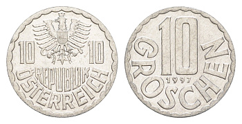 Австрия 10 грошей 1997 KM 2878 алюминий 4147-759