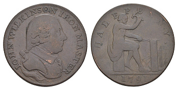 Великобритания, Уорвикшир, Кронбейн 1/2 пенни 1791 токен Dalton & Hamer 432 медь 1526-724
