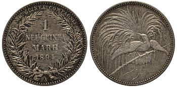 Германская Новая Гвинея 1 марка 1894 J. 705, KM 5 серебро 00-000-00