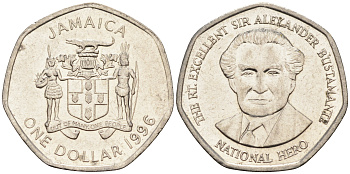 Ямайка 1 доллар 1996 Александр Бустаманте KM 164 никелированная сталь 4588-1033