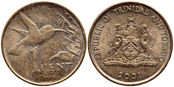 Тринидад и Тобаго 1 цент 2001 колибри KM 29 бронза 4396-1031