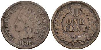 США 1 цент 1880 индеец, Indian head  бронза    4596-316