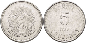 Бразилия 5 крузадо 1987 реформа (1986-1989) KM 606 нержавеющая сталь 31-1253