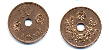 ФИНЛЯНДИЯ 10 ПЕННИ 1941 KM 33.1 медь 51-4931