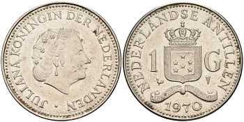 Нидерландские Антилы 1 гульден 1970 Юлиана (1948-1980) KM 12 никель 88-1046
