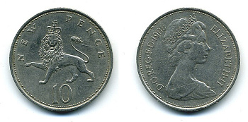 Великобритания 10 пенсов 1968 Елизавета II (1952-2022) KM 912, Spink 4231 (F1) медно-никель  4110-1036