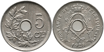 БЕЛЬГИЯ 5 САНТИМОВ 1928 BELGIQUE KM 66 медно-никель 75-1664