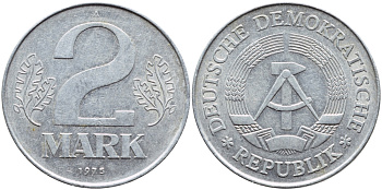 ГДР 2 марки 1975 A КМ 48 алюминий 259-952