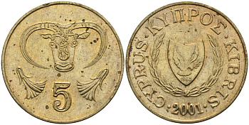 Кипр 5 центов 2001 KM 55.3 никель латунь 4141-1056