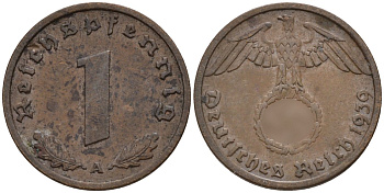 Германия 1 рейхспфенниг 1939 A KM 89, J. 361 бронза 4147-1129