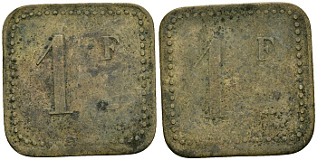 Франция 1 франк XIX-XX век ресторанный жетон латунь 4166-821