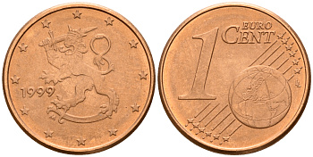 Финляндия 1 евроцент 1999  KM 98 сталь плакированная медью  UNC  4189-214