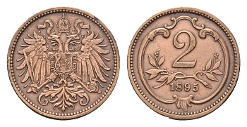 Австрия 2 геллера 1895 Франц Иосиф I (1848-1916) KM 2801 бронза 66-246