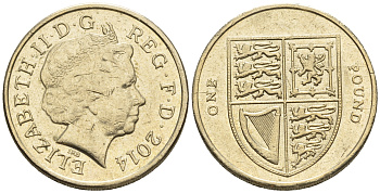 Великобритания 1 фунт 2014 Елизавета II (1952-2022), королевский щит KM 1113 никель латунь 60-1323