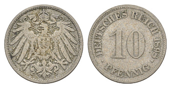 Германия 10 пфеннигов 1898 D, Вильгельм II (1888-1918) KM 12, J. 13 медно-никель 4644-1146