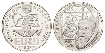 Нидерланды 20 евро 1997 Йохан ван Олденбарневелт X 140 серебро PROOF 443-1412