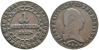 АВСТРИЯ 1 КРЕЙЦЕР 1812 S, ФРАНЦ II (1792-1835) KM 2112 медь 34-331