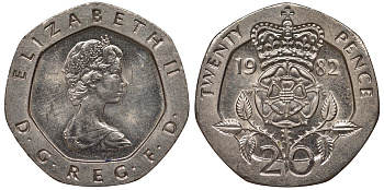 Великобритания 20 пенсов 1982 Елизавета II (1952-2022) KM 931, Spink 4230 (G1) медно-никель аUNC 4122-1111