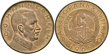 Финляндия жетон 1965 сбербанк Финляндии, Карл Густав Маннергейм, диаметр 32 мм. алюминиевая бронза 4583-931