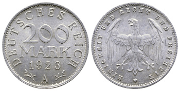 ГЕРМАНИЯ 200 МАРОК 1923 A KM 35, J. 304 алюминий 4380-456
