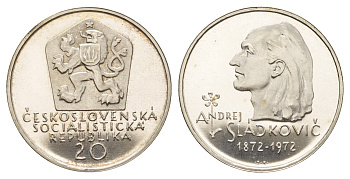 Чехословакия 20 крон 1972 100 лет со дня смерти Андрея Сладковича (1820-1872) KM 76 серебро  PROOF  1095-10-14