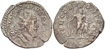 Римская Империя (императоры в Галлии) антониниан 260 - 269 Постум. IMP C POSTVMVS P F AVG / HERC DEVSONIENSI, Геркулес с палицей, луком и львиной шкурой, Колония Агриппины, Very fine RIC 64 биллон 1073-12-17