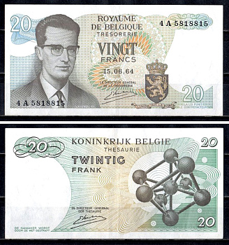 Бельгия 20 франков 1964 Pick 138 (3) бумага 6312-34-3-2