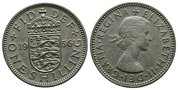 Великобритания 1 шиллинг 1956 Елизавета II (1952-2022), Английский герб KM 904, Spink 4147 медно-никель 4384-341